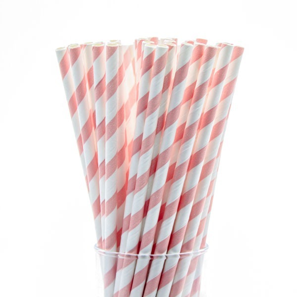 Pink Stripe Paper Straw 6mm